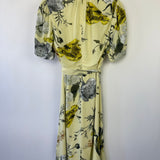 Erdem Yellow Floral Midi Dress with Bow Detail Size UK 10