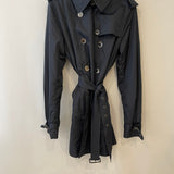 Burberry Navy Classic Trench Coat with Belt and Button Details Size UK 8