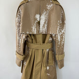 David Koma Beige Sequin Belted Trench Coat Size UK 8