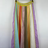 Zimmermann Multi-Colour Stripe Linen Midi Skirt and Top Set with Shell Belt Size 0 (UK 8)