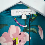 Olivia Von Halle Teal Floral Two-Piece Shirt and Trouser Set Size 2 (UK 10)