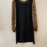 Dolce & Gabbana Black Dress with Leopard Silk Sleeves and Collar Size IT 42 (UK 10) RRP £1,450