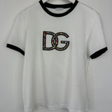 Dolce & Gabbana White Multi-Coloured Crystal DG Logo T-Shirt Size XS (UK 4-6)