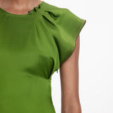 Victoria Beckham - Draped Tuck Detail Midi Dress in Algae Green