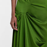 Victoria Beckham - Draped Tuck Detail Midi Dress in Algae Green