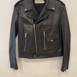 Christian Dior Black Leather Biker Jacket with Silver Zip Detail and Stitch Logo FR 40 (UK 12)