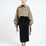 Elleme - Denim Jacket with Maxi Sleeves/Khaki