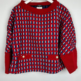 Chanel SS13 Red Knit Jumper with Pearl Pockets & Blue and White Window Detail Size FR 36 (UK 8)