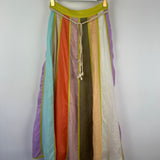 Zimmermann Multi-Colour Stripe Linen Midi Skirt and Top Set with Shell Belt Size 0 (UK 8)