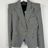 Balmain Black and White Houndstooth Blazer Jacket with Gold Button Details Size FR 38 (UK 10)