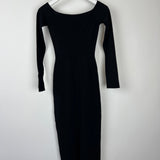 Khaite Black Stretch-Knit Long Sleeve Maxi Dress With Sweetheart Neckline Size XS (UK 6)