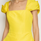 Carolina Herrera Yellow Silk Sleeveless Midi Dress with Embroidery Lining Detail Size US 10 (UK 14)