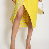 Carolina Herrera Yellow Silk Sleeveless Midi Dress with Embroidery Lining Detail Size US 10 (UK 14)