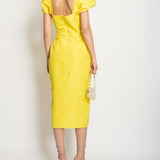 Carolina Herrera Yellow Silk Sleeveless Midi Dress with Embroidery Lining Detail Size US 10 (UK 14)