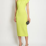 Roland Mouret Lime Green One-Shoulder Midi Dress with Split Metal FR 36 (UK 8)