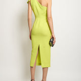 Roland Mouret Lime Green One-Shoulder Midi Dress with Split Metal FR 36 (UK 8)