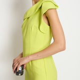 Roland Mouret Lime Green One-Shoulder Midi Dress with Split Metal FR 36 (UK 8)