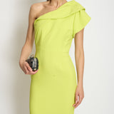 Roland Mouret Lime Green One-Shoulder Midi Dress with Split Metal FR 36 (UK 8)