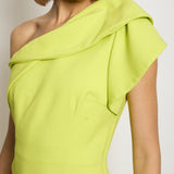 Roland Mouret Lime Green One-Shoulder Midi Dress with Split Metal FR 36 (UK 8)