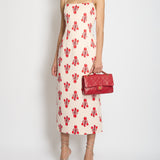 Emilia Wickstead Beige Midi Dress with Abstract Red Printed Detail Size UK 12