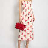 Emilia Wickstead Beige Midi Dress with Abstract Red Printed Detail Size UK 12