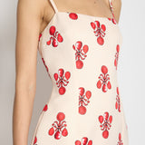 Emilia Wickstead Beige Midi Dress with Abstract Red Printed Detail Size UK 12