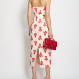 Emilia Wickstead Beige Midi Dress with Abstract Red Printed Detail Size UK 12