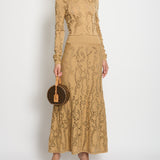 Gabriela Hearst Camel Weider Wool Knit Long Sleeve Midi Dress with Laser Cut-Out Details Size S (UK 10)