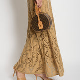 Gabriela Hearst Camel Weider Wool Knit Long Sleeve Midi Dress with Laser Cut-Out Details Size S (UK 10)