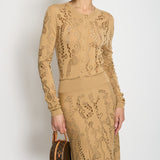 Gabriela Hearst Camel Weider Wool Knit Long Sleeve Midi Dress with Laser Cut-Out Details Size S (UK 10)