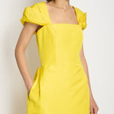 Carolina Herrera Yellow Silk Sleeveless Midi Dress with Embroidery Lining Detail Size US 10 (UK 14)