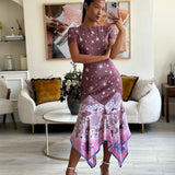 Hermès Purple and Pink Silk Short-Sleeve Maxi Dress with Star Details Size FR 36 (UK 8)