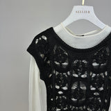 Chanel Black Crochet Short Sleeve Midi Dress with White Long-Sleeve Under-Layer Set Size FR 34 (UK 6)