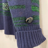 Chanel Navy Cashmere Long-Sleeve Jumper with Green Sequin Embellishments Size FR 36 (UK 8)