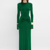 Victoria Beckham - Circle Detail Open Back Gown In Emerald