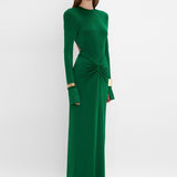 Victoria Beckham - Circle Detail Open Back Gown In Emerald