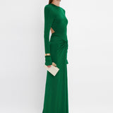 Victoria Beckham - Circle Detail Open Back Gown In Emerald