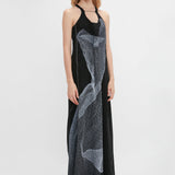 Victoria Beckham - Sheer Cami Gown In Black-White Contorted Net