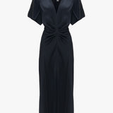 Victoria Beckham - Exclusive Gathered V-Neck Midi Dress In Navy