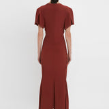 Victoria Beckham - Gathered V-Neck Midi Dress In Russet