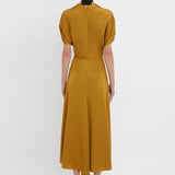 Victoria Beckham - V-Neck Ruffle Midi Dress In Harvest Gold