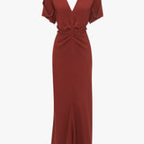 Victoria Beckham - Gathered V-Neck Midi Dress In Russet