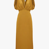 Victoria Beckham - V-Neck Ruffle Midi Dress In Harvest Gold