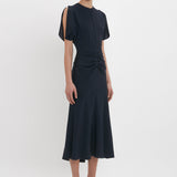 Victoria Beckham - Gathered Waist Midi Dress In Midnight