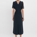 Victoria Beckham - Gathered Waist Midi Dress In Midnight