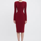 Victoria Beckham - Long Sleeve T-Shirt Fitted Dress In Oxblood