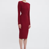 Victoria Beckham - Long Sleeve T-Shirt Fitted Dress In Oxblood