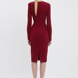 Victoria Beckham - Long Sleeve T-Shirt Fitted Dress In Oxblood