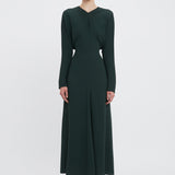 Victoria Beckham - Long Sleeve Draped Midi Dress In Seaweed