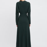 Victoria Beckham - Long Sleeve Draped Midi Dress In Seaweed